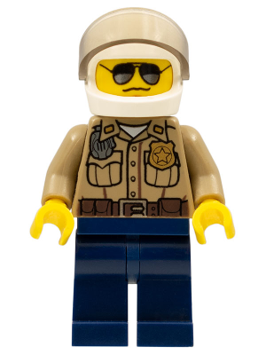 Forest Police - Dark Tan Shirt with Pockets, Radio and Gold Badge, Dark Blue Legs, White Helmet with Visor, Black and Silver Sunglasses (cty0276)