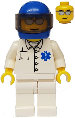Doctor - EMT Star of Life Button Shirt, White Legs, Blue Helmet, Trans-Brown Visor (doc022)