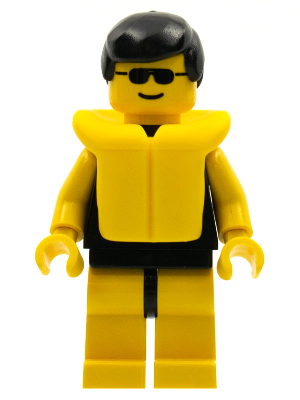 Plain Black Torso with Yellow Arms, Yellow Legs, Sunglasses, Black Male Hair, Life Jacket (par036)