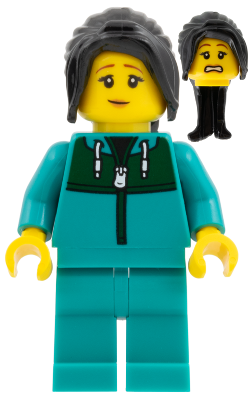 Astronaut - Female, Dark Brown Long Hair, Dark Turquoise Track Suit (edu032)