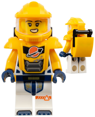 Astronaut - Female, White Spacesuit with Bright Light Orange Arms, Bright Light Orange Helmet, Trans-Clear Visor, Bright Light Orange Armor with Black Bar Handle (cty1695)