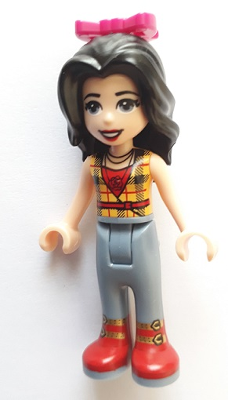 Friends Vicky - Trousers with Red Boots, Red Shirt with Bright Light Orange Top, Black Hair, Bow (frnd0299)