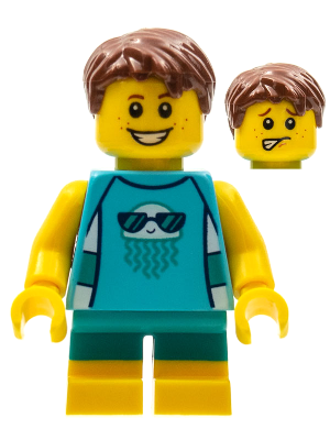 LEGOLAND Park Boy with Reddish Brown Hair, Medium Azure Sleeveless Jellyfish Shirt, Dark Turquoise Short Legs (LLP025)