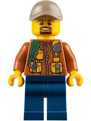 City Jungle Explorer - Dark Orange Jacket with Pouches, Dark Blue Legs, Dark Tan Cap with Hole, Brown Moustache and Goatee (cty0793)