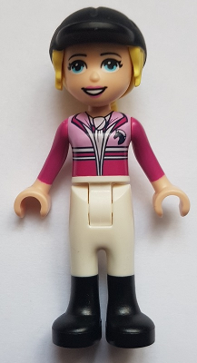 Friends Stephanie - White Riding Pants, Magenta Jacket, Riding Helmet with Bright Light Yellow Ponytail (frnd0458)