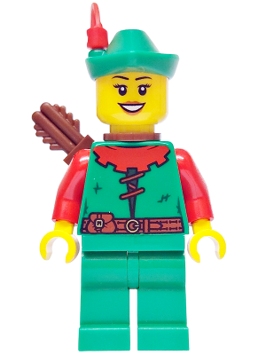Forest Stronghold Forestwoman - Red, Green Hat, Red Feather, Quiver, Open Mouth Smile (bdp167)