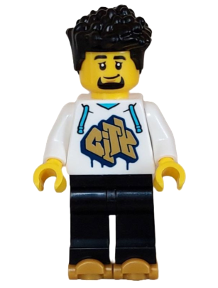Rollerskater - Male, White Hoodie with Gold 'CITY', Black Legs, Pearl Gold Roller Skates (cty1625)
