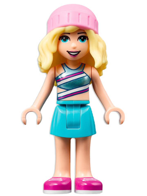 Friends Stephanie - Metallic Light Blue Swimsuit Top, Medium Azure Skirt, Bright Pink Hat (frnd0506)