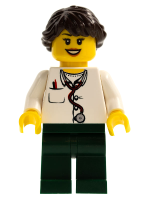 Doctor - Lab Coat, Stethoscope and Thermometer, Dark Green Legs, Long French Braided Female Hair (doc037)