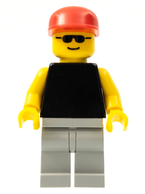 Plain Black Torso with Yellow Arms, Light Gray Legs, Sunglasses, Red Cap (pln012)