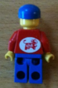 Jacket Red with Zipper - Red Arms - Blue Legs, Blue Cap with Arla Dairy Logo Pattern on Back (Sticker) (jred024s)