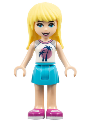 Friends Stephanie - Medium Azure Skirt, White Top with Palm Trees (frnd0353)