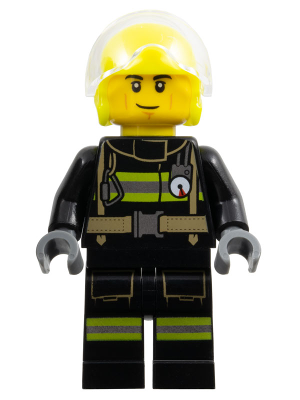 Fire - Male, Helicopter Pilot, Black Jacket and Legs with Reflective Stripes, Neon Yellow Flight Helmet (cty1739)