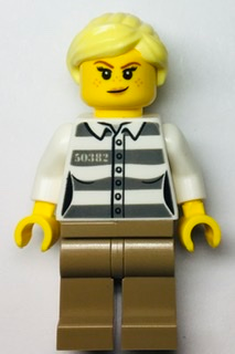 Police - Jail Prisoner 50382 Prison Stripes, Female, Dark Tan Legs, Smirk with Nougat Lips, and Bright Light Yellow Ponytail (cty1368)