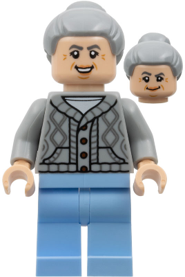 Aunt May - Light Bluish Gray Cardigan Sweater, Bright Light Blue Legs (sh1058)