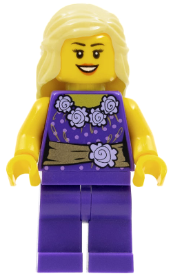 Female Dark Purple Blouse with Gold Sash and Flowers, Dark Purple Legs, Bright Light Yellow Female Hair Mid-Length (cty0550)
