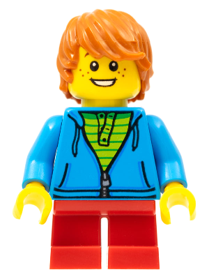 Child - Boy, Dark Azure Hoodie, Red Short Legs, Dark Orange Tousled Hair, Freckles (hol087)