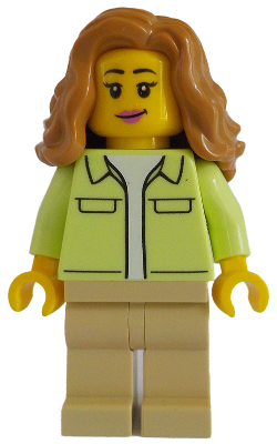 Modern House Resident - Female, Yellowish Green Jacket over White Shirt, Tan Legs, Medium Nougat Hair Wavy (twn506)
