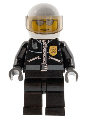 Police - City Leather Jacket with Gold Badge, White Helmet, Trans-Brown Visor, Silver Sunglasses (cty0027)
