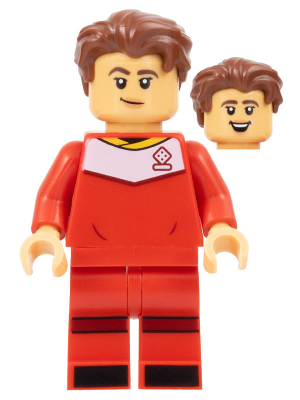 Soccer Player, Female, Red Uniform, Medium Tan Skin, Reddish Brown Wavy Hair (idea137)