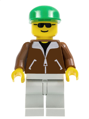 Jacket Brown - Light Gray Legs, Green Cap, Black Sunglasses (trn107)