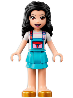 Friends Emma - White Shirt with Apron, Medium Azure Skirt with Gold Shoes (frnd0531)