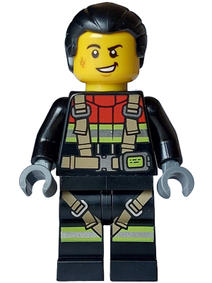 Fire - Male, Black Jacket and Legs with Reflective Stripes, Harness and Red Collar, Black Hair Ponytail (cty1747)