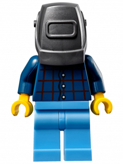 Mechanic - Male, Plaid Button Shirt, Medium Blue Legs, Pearl Dark Gray Welding Helmet, Frown and Sweat Drops (sc020)