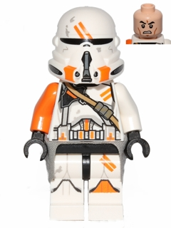 Clone Airborne Trooper, 212th Attack Battalion (Phase 2) - Orange Arm, Dirt Stains, Light Bluish Gray Cloth Kama, Scowl (sw0523)