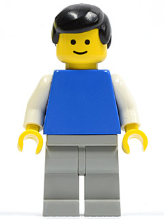 Plain Blue Torso with White Arms, Light Gray Legs, Black Male Hair (pln149)