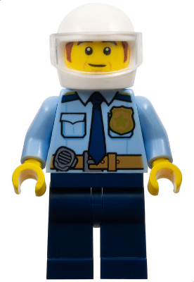 Police - City Shirt with Dark Blue Tie and Gold Badge, Dark Tan Belt with Radio, Dark Blue Legs, White Helmet, Sideburns (cty1548)