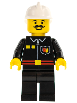 Fire - Flame Badge and 2 Buttons, Black Legs, White Fire Helmet (firec017)