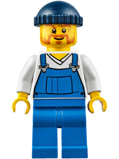 Fire Lighthouse Keeper - Overalls Blue over V-Neck Shirt, Blue Legs, Dark Blue Knit Cap (cty0648)