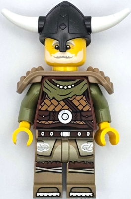 Viking Chieftain - Male, Leather Armor, Dark Tan Legs with Tunic, Pearl Dark Gray Helmet, Shoulder Armor (idea169)