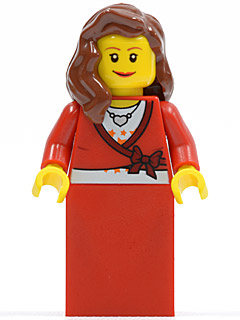 Sweater Cropped with Bow, Heart Necklace, Red Skirt, Reddish Brown Female Hair over Shoulder, Small Eylashes and Wide Smile (twn121)