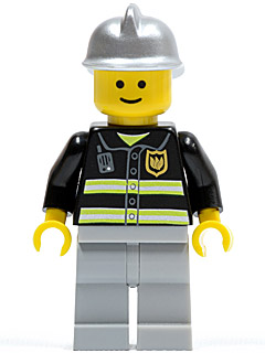 Fire - Reflective Stripes, Light Bluish Gray Legs, Silver Fire Helmet, Standard Grin (cty0036)