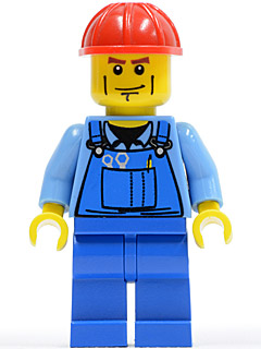 Overalls with Tools in Pocket Blue, Red Construction Helmet, Cheek Lines (trn141)