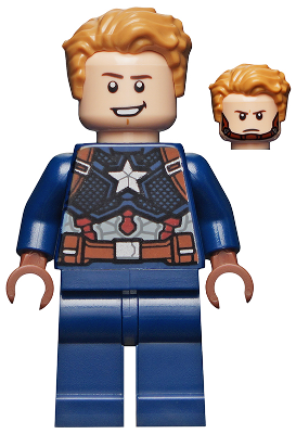 Captain America - Dark Blue Suit with Reddish Brown Belt and Harness, Reddish Brown Hands, Hair, Dark Brown Eyebrows, Chin Strap (sh0729)