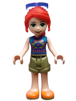 Friends Mia - Olive Green Shorts, Orange Shoes, Dark Purple Top with Diamonds and Triangles, Trans-Purple Sunglasses (frnd0562)