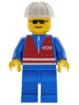 Red Vest and Zipper - Blue Legs, White Construction Helmet, Sunglasses (trn057)