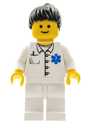 Doctor - EMT Star of Life Button Shirt, White Legs, Black Ponytail Hair (doc026)