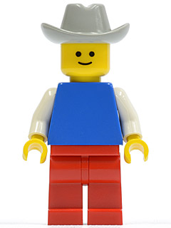 Plain Blue Torso with White Arms, Red Legs, Light Gray Cowboy Hat (pln039)