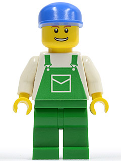 Overalls Green with Pocket, Green Legs, Blue Cap, Thin Grin with Teeth (ovr040)