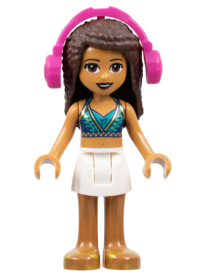 Friends Andrea - White Skirt, Dark Blue Halter Top with Gold Trim, Headphones (frnd0383)