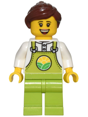 Farmer - Female, Lime Overalls over White Shirt, Lime Legs, Reddish Brown Hair, Freckles (cty1437)