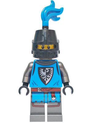 Forest Stronghold Black Falcon Soldier - Male, Pearl Dark Gray Detailed Legs, Black Helmet with Eye Slit, Blue Plume (bdp176)