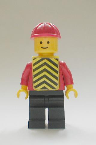 Plain Red Torso with Red Arms, Black Legs, Red Construction Helmet, Yellow Chevron Vest (pln079)
