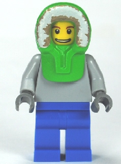 Plain Light Bluish Gray Torso, Blue Legs, Bright Green Hood (twn149)