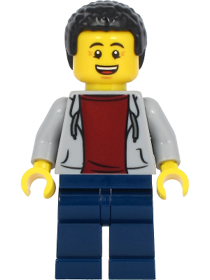 Dad - Light Bluish Gray Hoodie with Dark Red Shirt, Dark Blue Legs, Black Hair (twn412)
