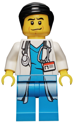 Doctor - Long Lab Coat over Dark Azure Shirt, Stethoscope, Black Smooth Hair (cty0319)